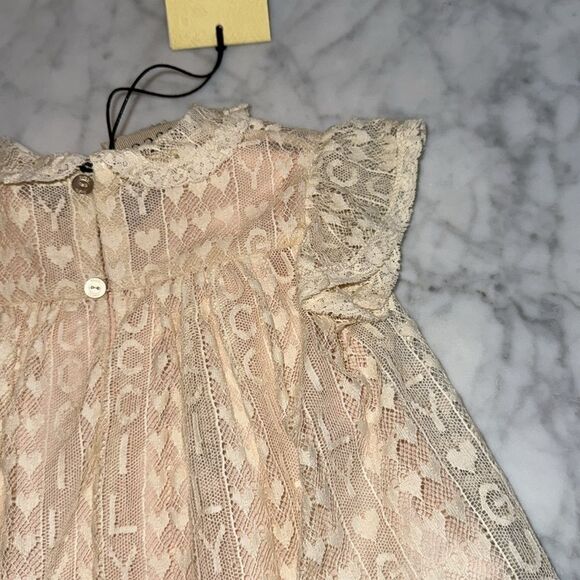 NWT GUCCI ROMANTIQUE LACE GUCCILY ALMOND FLOWER DRESS 3/6M - Picture 10 of 13